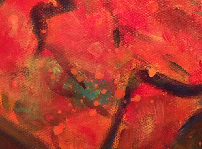 The Splattering technique can also be used to create added textural detail to a brush painting. (Japanese maple Tree II, by Robie Benve, detail)