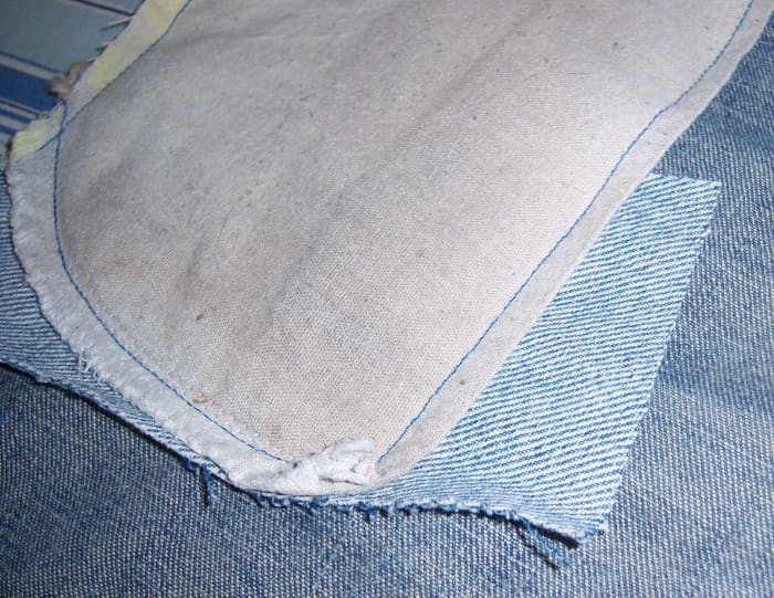 Here's one of the pockets and the patch I used to take care of the tear in the denim.