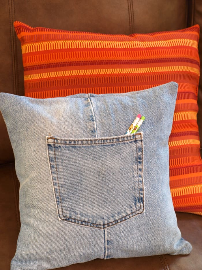 It looks great on a couch or in a teen's bedroom—I love my upcycled jeans throw pillow!