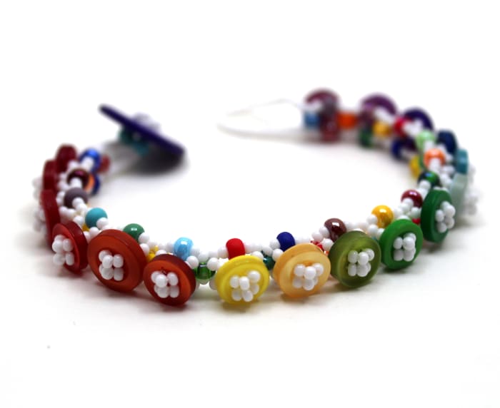 I have developed several original button jewelry designs. This process takes patience and often some trial and error.