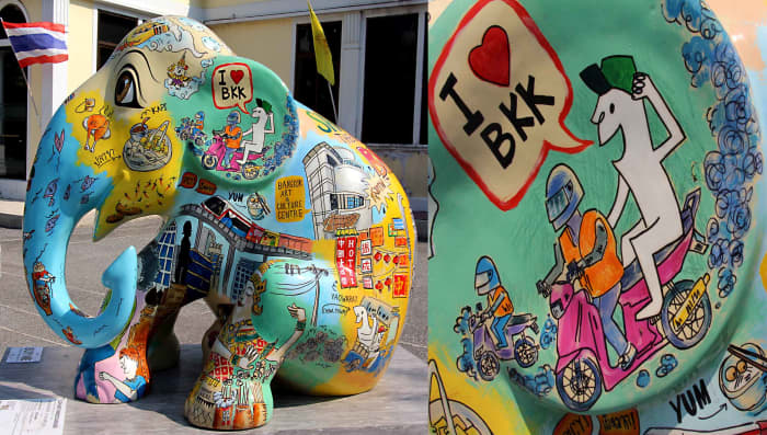 Little Jaidee carries a montage of cartoons in affectionate homage to Bangkok, by one of the city's own artists. Bangkok is often abbreviated to 'BKK'