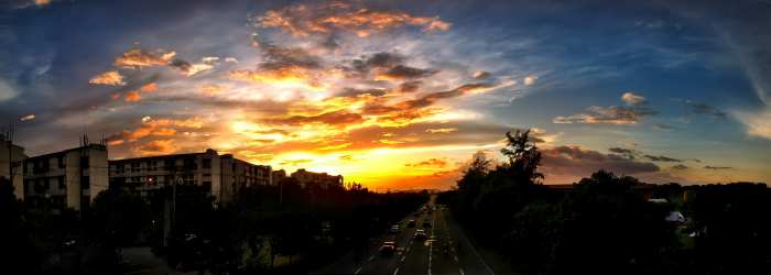 This was taken during golden hour. Three images I stitched together to create a good panoramic view.