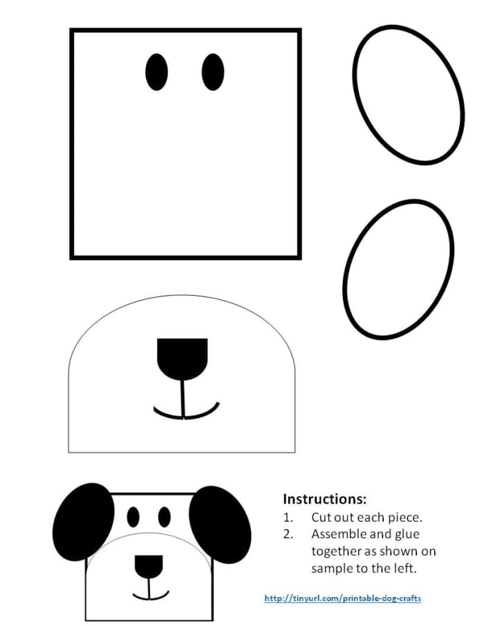 Template for dog made from a square and ovals. On this pattern, you can color the ears whichever color you wish.