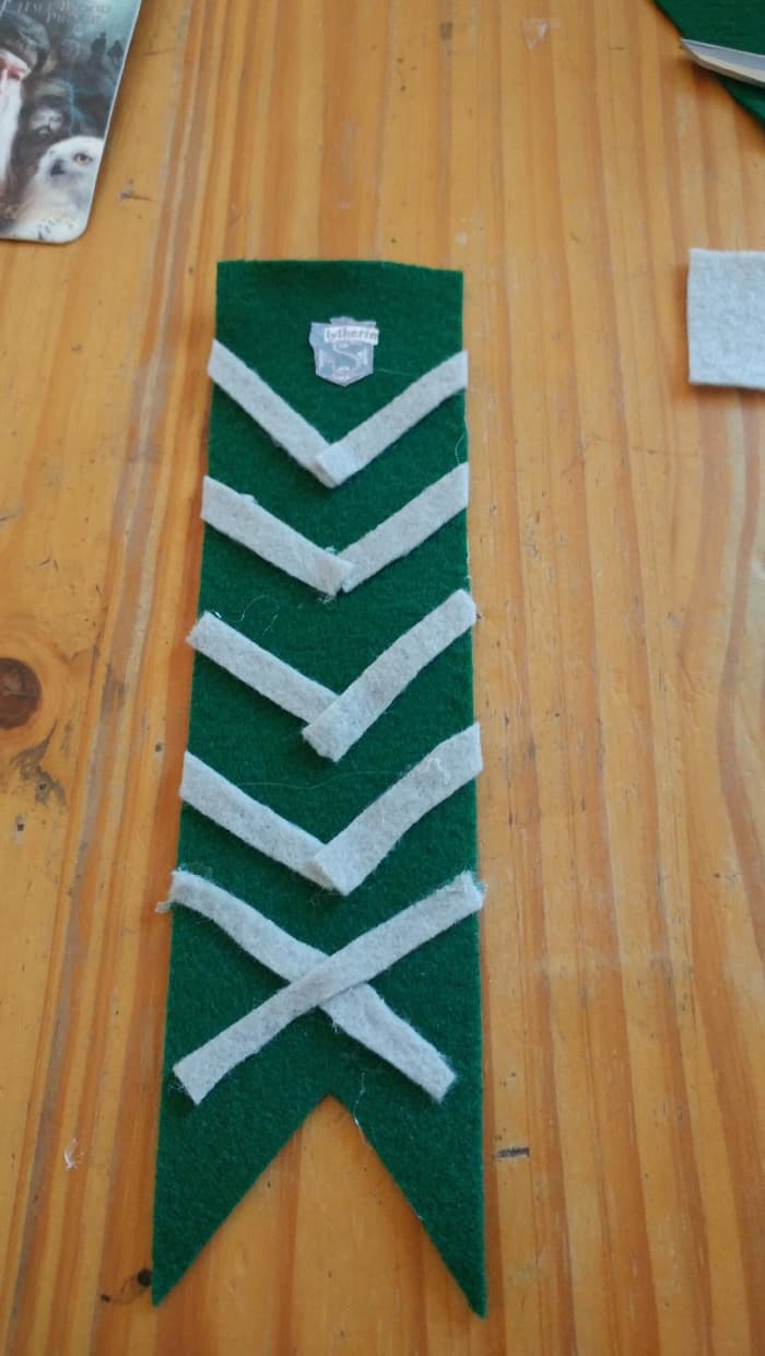 Cut strips, and glue on with diagonal pattern.