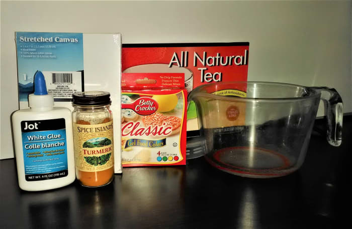 I'm showing the turmeric and food coloring here for stains but you can use anything to stain your tea bags. Consider coffee, water colors, wet grass clippings and more.