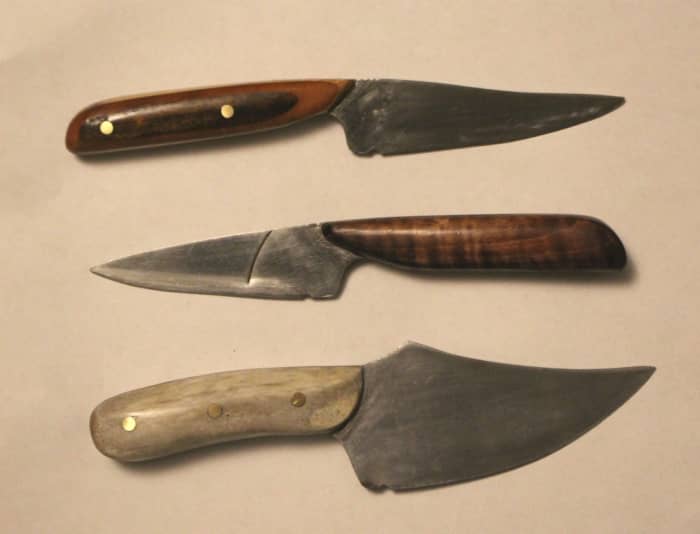 Three knives that I've made from old table saw blades. It's fun to experiment with different shaped blades.