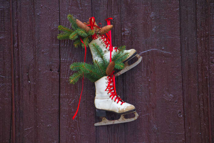 "Ice skating" would be a great phrase to use in a game of Christmas charades. "Pine bows" would be a bit more difficult.