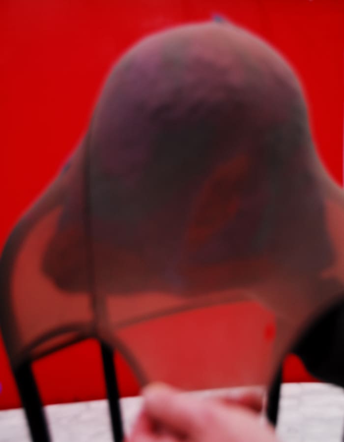 Here you can see the stocking covering the ball. Poor image again but it shows the project being totally immersed in the stocking.