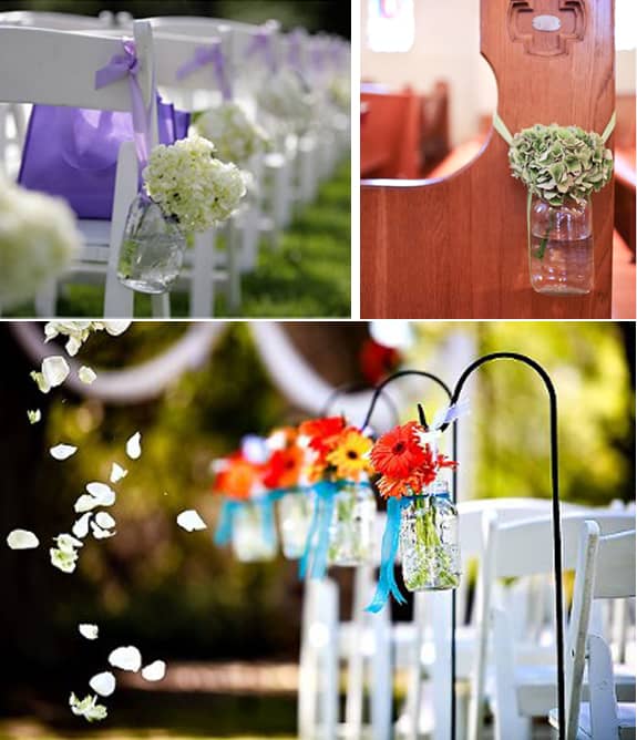 A great way to use them at a wedding is for pew markers. They can be filled with flowers or candles and suspended from a shepherd's hook.