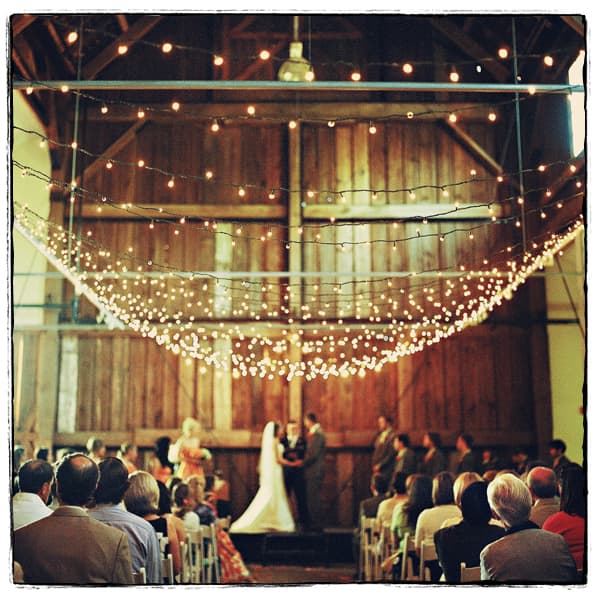 Follow the architectural features of the barn with your lights, doors, windows, and rafters, leading up to the roof if you can.