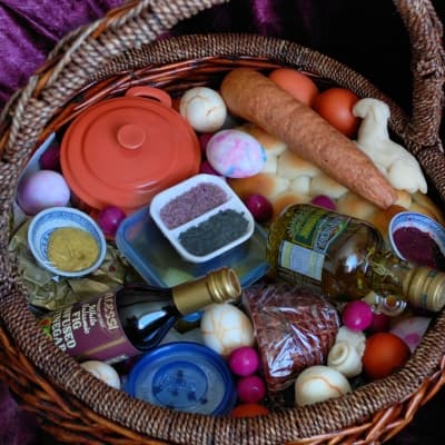 Our 2013 Easter basket. This year we also made a couple of extra small baskets as gifts for friends.