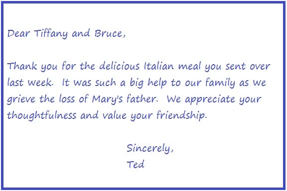 Examples Of Thank You Notes For Food After Surgery