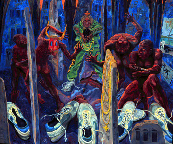 Oil on canvas - great inspiration for your cemetery themed end of world party.