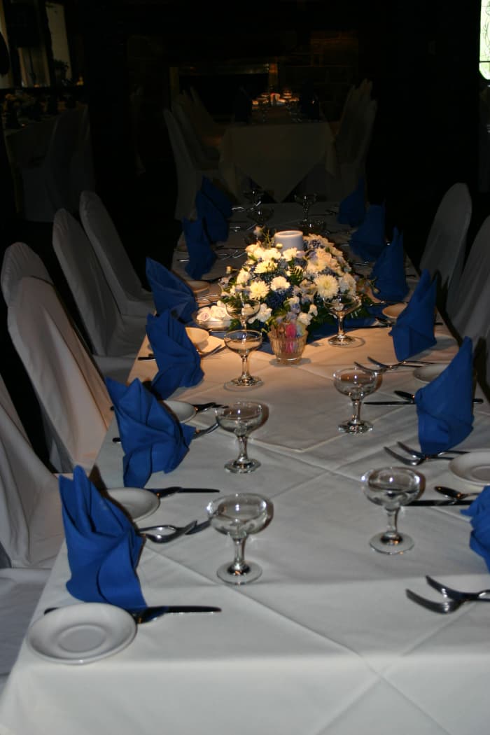 The centerpieces that were given as prizes. They included a battery operated candle in the middle as they reception hall did not allow open flames.