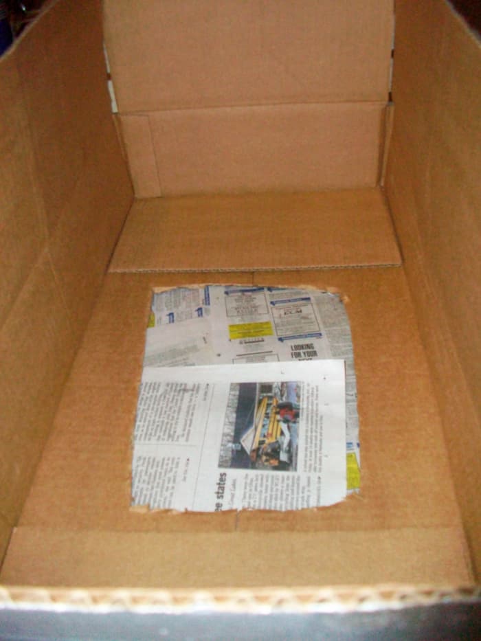 Cut a hole in the bottom of the box wide enough for your child's hips.