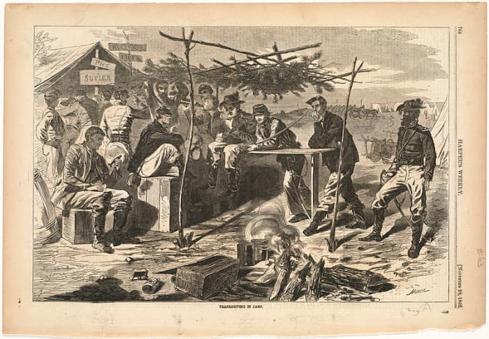 "Thanksgiving In Camp" by Homer Winslow, 1862. Just one year before Lincoln proclaimed the first national Thanksgiving day.