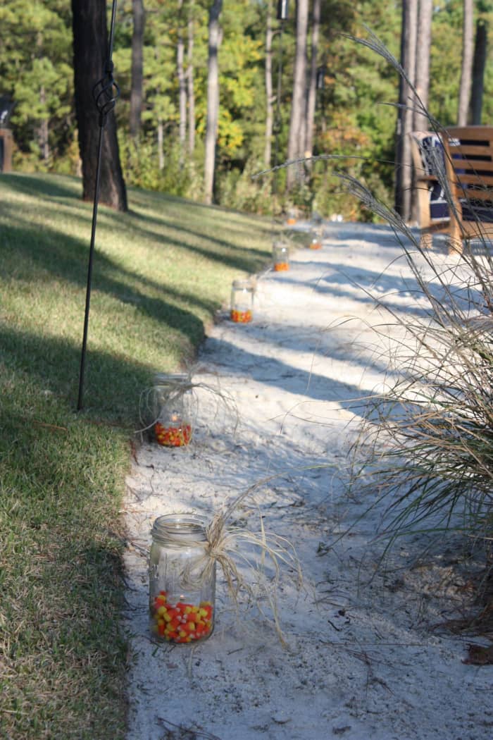 Candy corn luminaries for a fall wedding.