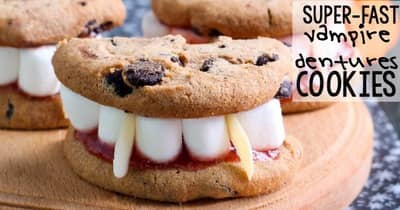 Marshmallows, modeling chocolate (or almond bark), and some jam look alarmingly like teeth and gums!