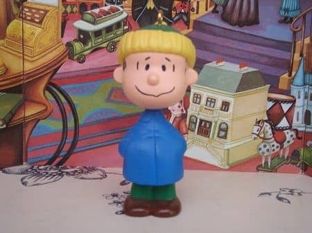 Linus Christmas ornament: worldly-wise but needing his blanket for a little comfort