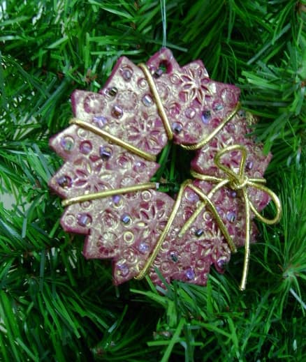If you want to paint your polymer clay ornaments, think about making some test pieces to bake along with your ornament to try different paint techniques on.