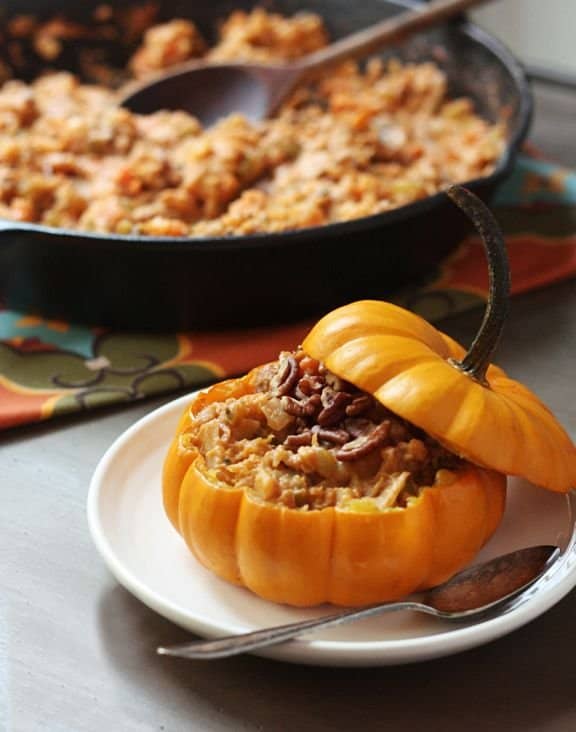 Vegetable stew in mini pumpkins will make for a delicious vegetarian Thanksgiving main course option.