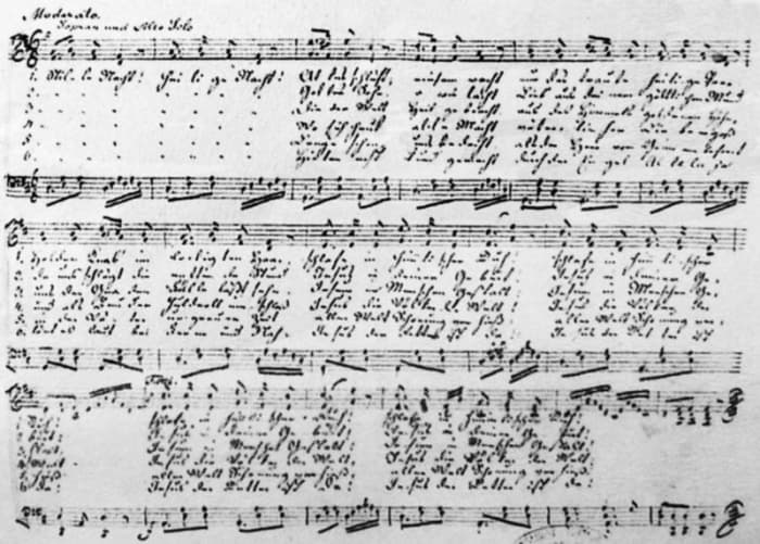 Franz Gruber's original musical score for Silent Night. A clear version of the score can be seen at http://silentnight.web.za/notation/stille1.gif