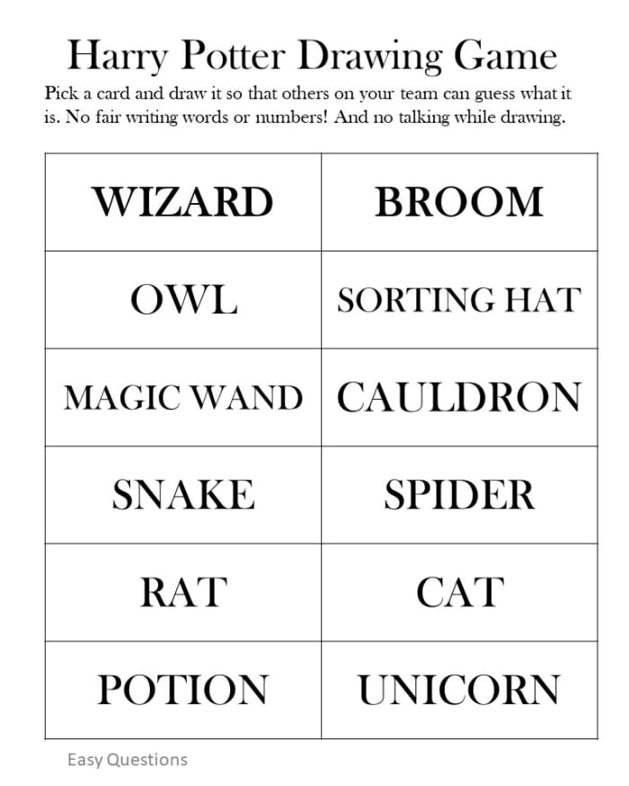 Harry Potter Drawing Game: Easy Level. See the link at the end of the article to print a pdf version.