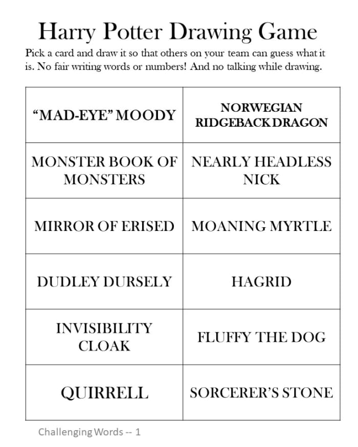 Harry Potter Drawing Game: Challenging Level #1. See the link at the end of the article to print a pdf version.