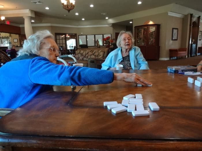 Seniors enjoy playing dominoes, crossword puzzles, card games, balloon volleyball, and more.