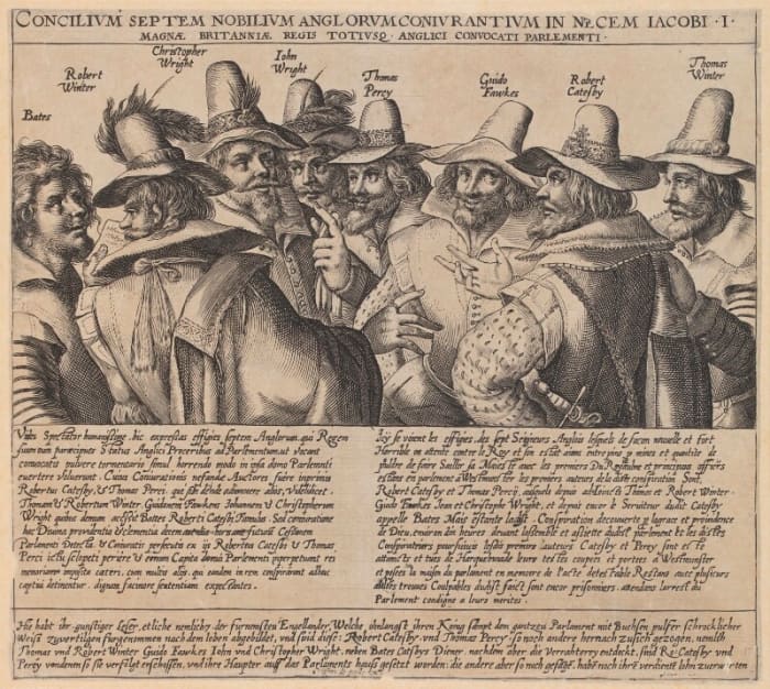 An engraving of the gunpowder plot conspirators in the National Portrait Gallery, London Creative Commons Licence