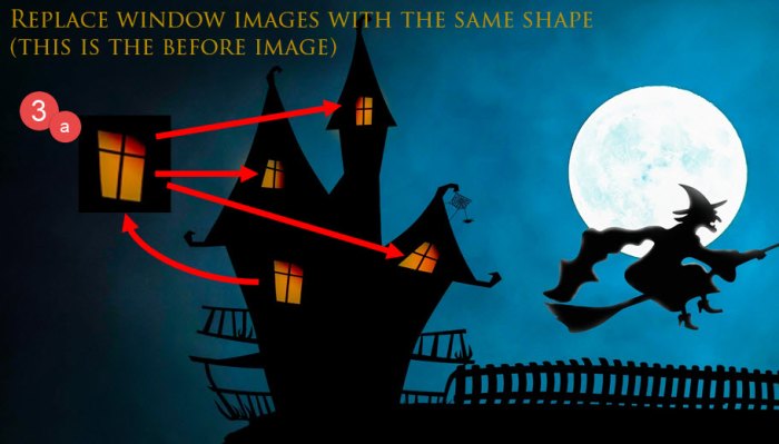 Return to the original haunted house image, and then click Edit > Paste (or click CTRL + V) as many times as needed to cover all the other windows.