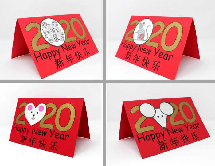 Here are some samples of how to make cards by inserting a picture of a rat within the number "2020."