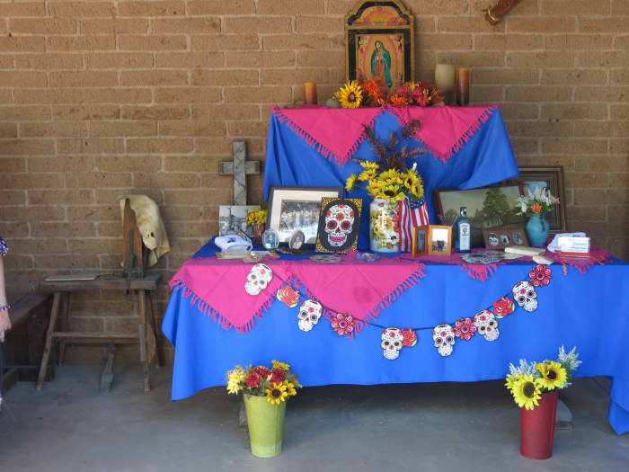 A more elaborate family altar honoring deceased family members at 2017 Tubac Day of the Dead festival