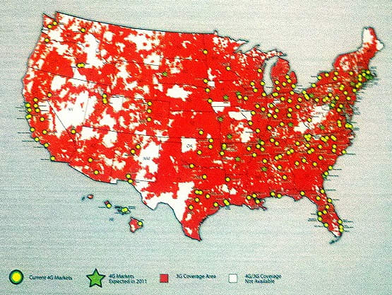 This map was created in a GIS mapping program and shows 3G coverage areas as well as current 4G markets. Maps like this are a great way that businesses can visually connect with their customers.