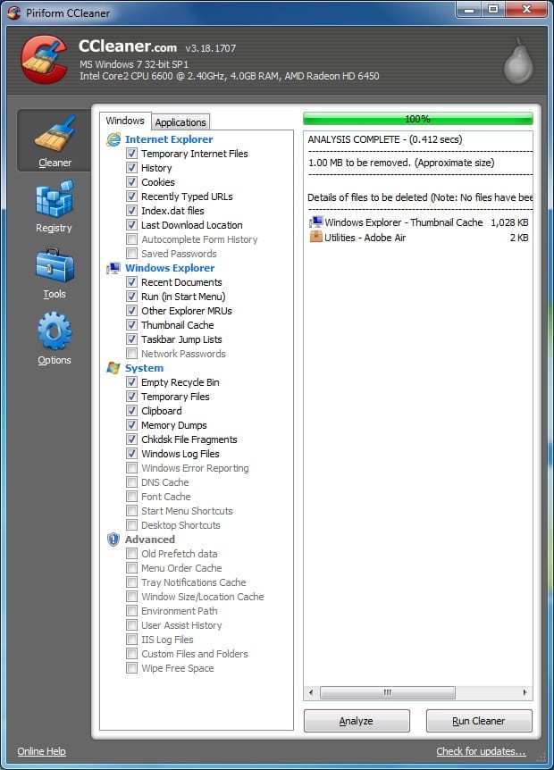 A look at the CCleaner interface