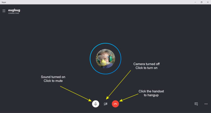 The Skype call screen appears once you dial a contact. You can turn on your camera during an audio call.