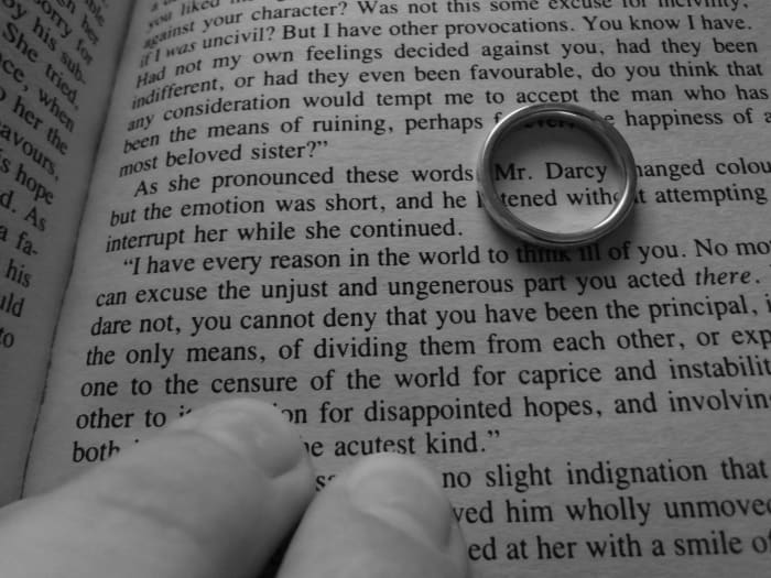 "Pride and Prejudice" by Jane Austin is in the public domain now. That means I am free to take pictures like this one without any copyright worries.