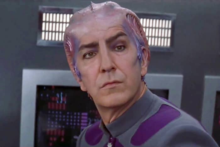 Not only is Rickman's appearance a rare one in comedy but it perfectly mimics the frustrations of Leonard Nimoy after the success of 'Star Trek'.