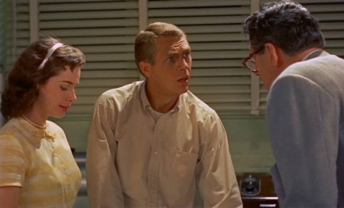 Jane (Aneta Corsaut) and Steve (Steve McQueen) with Dr. Hallen (Stephen Chase)