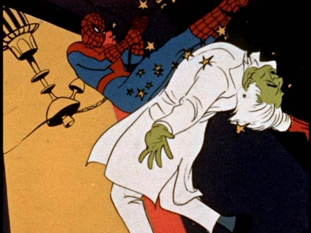 Spidey kicking the Master Technician, one of the original villains created in season 2, and an example of the show's many green-skinned creations.