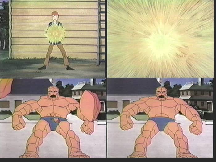 In 1979, Hanna-Barbera would make a series of cartoons about a boy who could transform into the Thing via a magic ring.