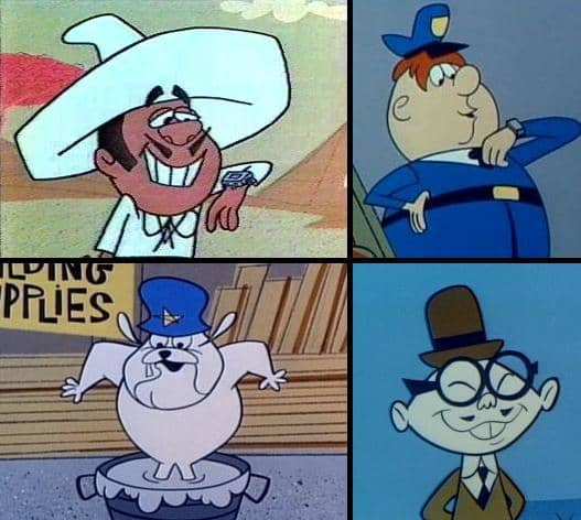 Dick Tracy's four assistants who do the majority of the work for him in this series (Clockwise: Go-Go Gomez, Heap O'Calorie, Joe Jitsu, Hemlock Holmes)