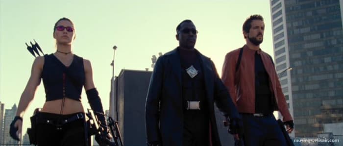 Giving Blade allies was a huge mistake - it makes Snipes (centre) feel less important and less unique, it introduces an unwelcome comedic element in Reynolds (right) and completely wastes Biel's character (left) in the narrative.