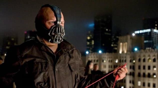 Hardy struggles to convince as Bane. He isn't as physically gifted as the character and his muffled voice grates after a while.