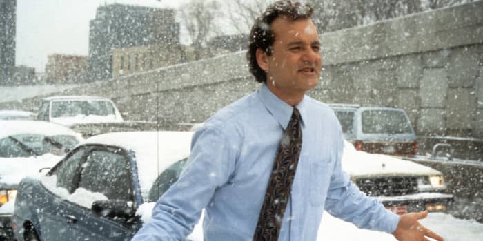 Murray has never been better as grumpy cynical weatherman Phil Connors, the unwitting victim of a mysterious time-loop.