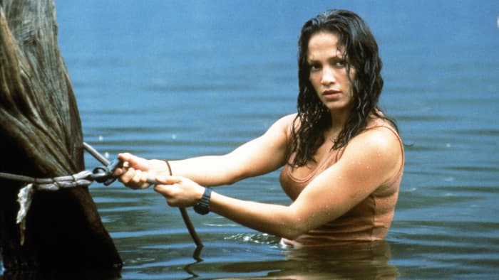 Lopez works hard as the heroine of the piece, getting frequently wet and gutsy in the face of adversity.