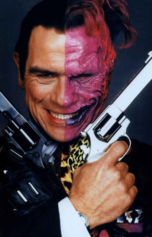 Jones is horribly miscast as Two Face, especially compared to the version seen in "The Dark Knight".