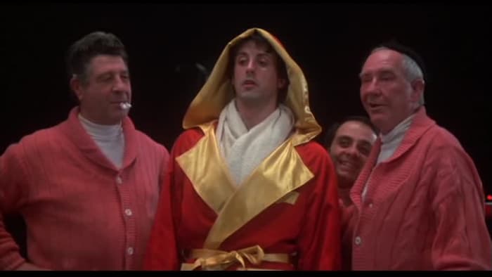 Meredith (right) puts in a memorable performance as Rocky's trainer, despite still sounding like his famous Penguin in the Batman TV show of the 1960s.