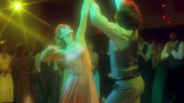 Kim (Jamie Lee Curtis) and Nick (Casey Stevens) take the spotlight as king and queen of the prom in 'Prom Night' (1980).