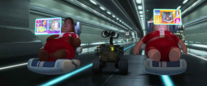 The film isn't above a social commentary such as the size and laziness of humanity represented on the Axiom